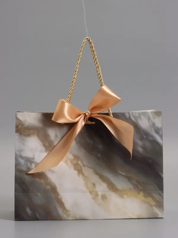 Пакет подарочный "Мрамор" , с бантиком , 28 х 20 х 10 см