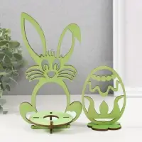 Фигурка-подставка для яйца «Зая и яйцо», 6.5×4.7×9.3 см; 9.3×6.5×17 см, набор 5 деталей, салатовый