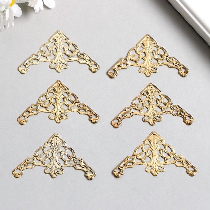 Декор металлический Декор металлический "Узорный уголок" набор 6 шт золото 3,5х3,5 см