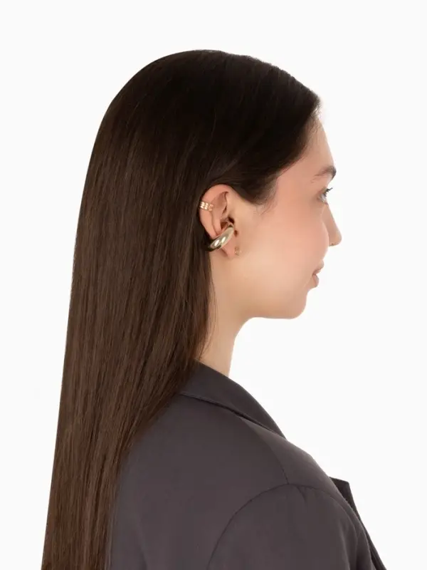 Серьга и кафф QF &laquo;Бублик&raquo;, набор 3 шт. стразы, цвет золото