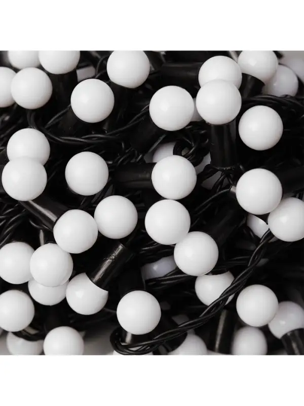 Гирлянда &laquo;Нить&raquo; 20 м с насадками &laquo;Шарики 1.5 см&raquo;, IP44, тёмная нить, 200 LED, свечение бело-синее, мигание, 220 В