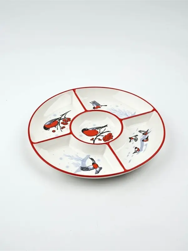 Менажница керамическая новогодняя «Снегири», 25.5×3 см, ручная работа