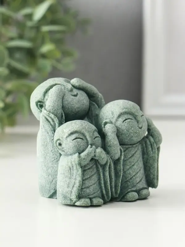 Фигурка песчаник &laquo;Статуя Дзидзо - не вижу, не слышу, не скажу&raquo;, 5.8&times;7&times;7 см