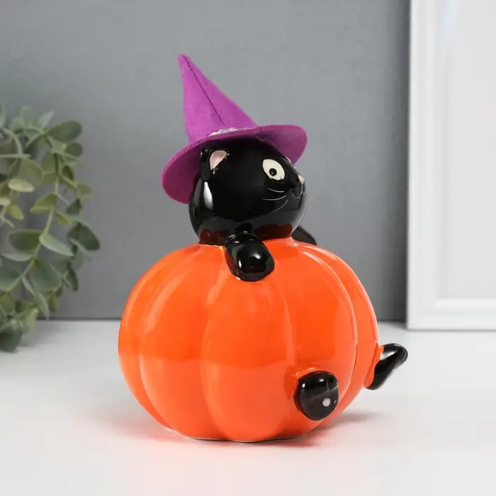 Копилка для денег &laquo;Котик в тыкве&raquo;, керамика, 11.7&times;12&times;13.4 см
