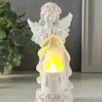 Сувенир полистоун свет "Белоснежная девушка-ангел с тортом" 7,6х8,5х16,3 см