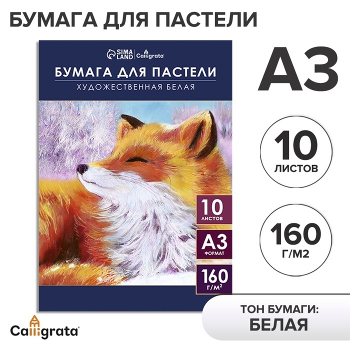Бумага для пастели А3, 10 листов  Бумага для пастели А3, 10 листов "Лиса", блок 160г/м2, в папке