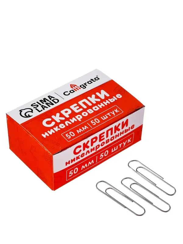 Скрепки 50мм никелированные в картонной коробке 50 штук Скрепки 50мм никелированные в картонной коробке 50 штук