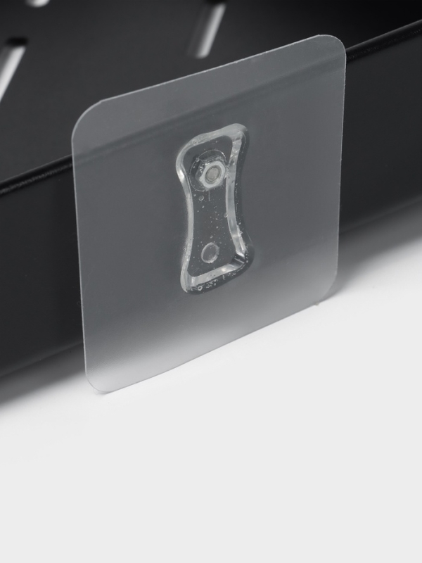 Полка для ванной угловая с крючками, цвет черный