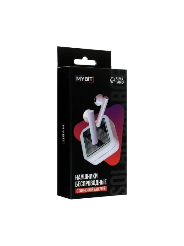 Наушники TWS беспроводные, Mybit VBT 1.18, вкладыши, Bluetooth 5.0, 30/200 мАч, с солнечной панелью, белые