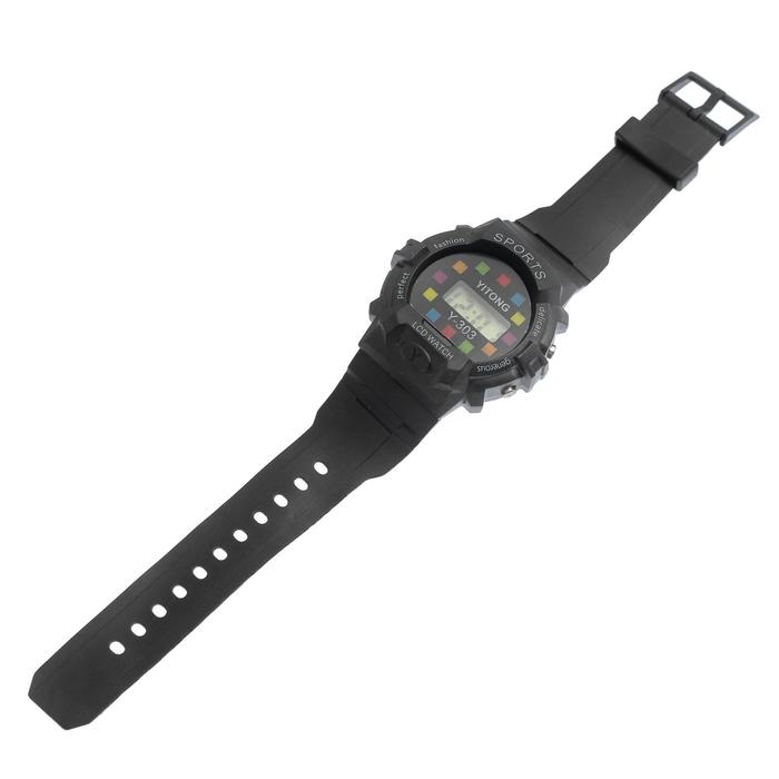 Часы наручные электронные, детские Часы наручные электронные, детские "Пиксель", ремешок силикон, черный