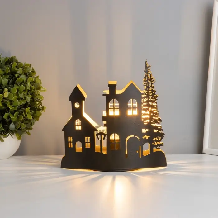 Фигурка светящаяся RISALUX &laquo;Вечерний город&raquo;, LED-ночник, 3&times;ААА, чёрный, 10.8&times;19.5&times;20 см