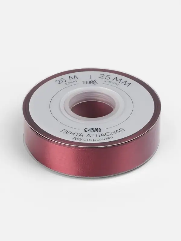 Лента атласная TEIRA, двухсторонняя, 25 мм, 25&plusmn;1 м, бордовая №0789