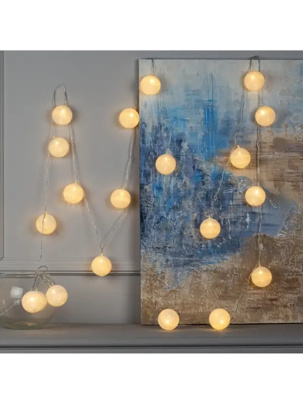 Гирлянда &laquo;Нить&raquo; 5 м с насадками &laquo;Клубки белоснежные&raquo;, IP20, прозрачная нить, 20 LED, свечение тёплое белое, 220 В