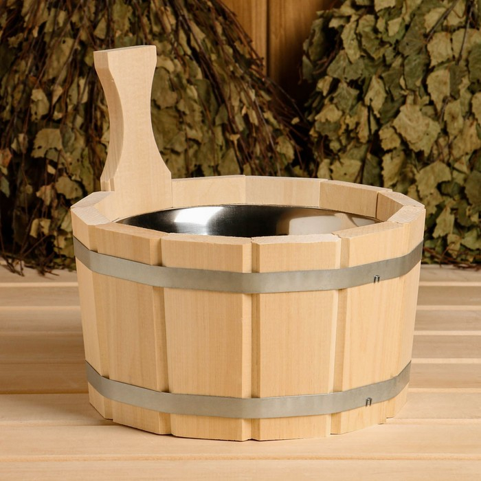 Шайка- ушат, бадья из липы, 3 л, нержавеющая вставка Шайка- ушат, бадья из липы, 3 л, нержавеющая вставка