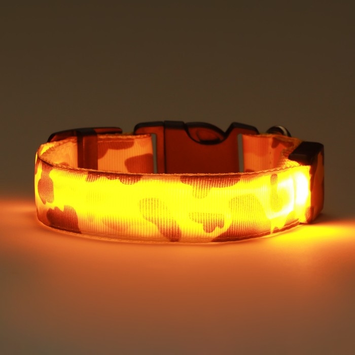 Ошейник с подсветкой Милитари 3 режима свечения размер L, ОШ 48-60 х 2,5 см жёлтый Ошейник с подсветкой Милитари 3 режима свечения размер L, ОШ 48-60 х 2,5 см жёлтый