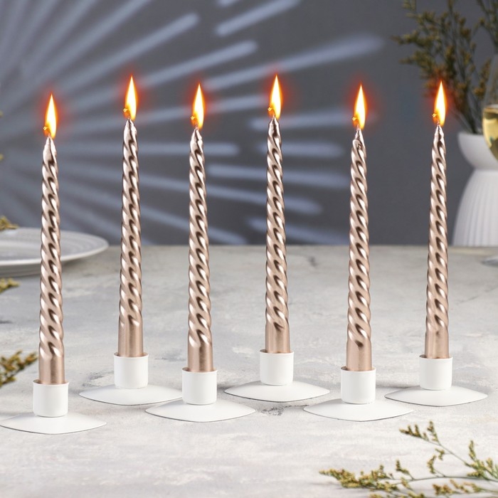 Набор Свечей витых, 1,9х 20 см, 6 штук, шампань Набор Свечей витых, 1,9х 20 см, 6 штук, шампань