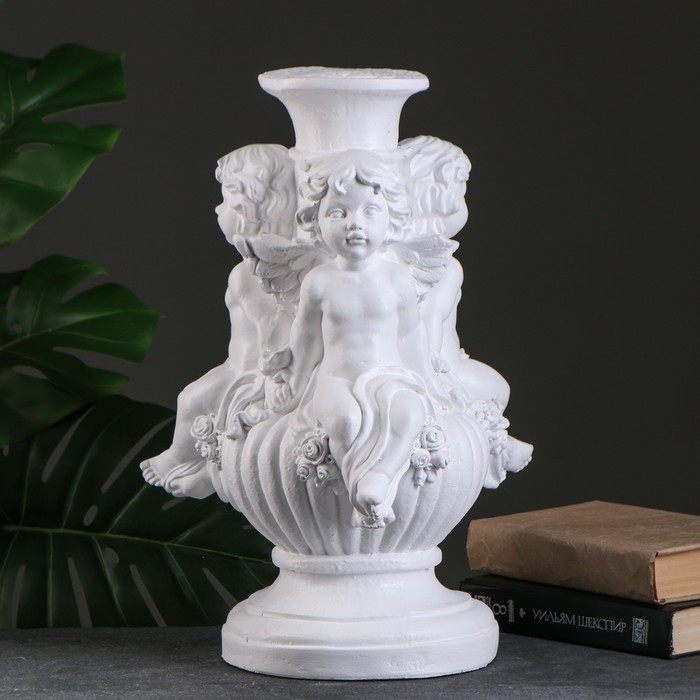 Фигура - подставка  Фигура - подставка "Три ангела на шаре" белая, 26х26х44см