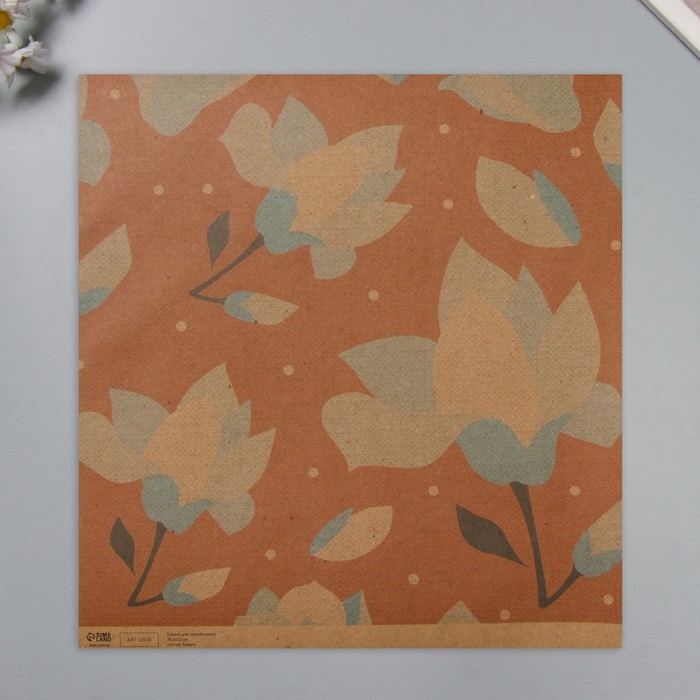 Бумага для скрапбукинга двусторонняя крафт Бумага для скрапбукинга двусторонняя крафт "Цветы" плотность 180 гр набор 5 шт 30,5х32 см