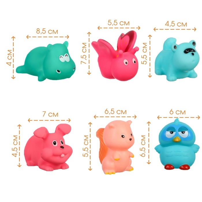 Набор резиновых игрушек для ванны «Играем в лесу», с пищалкой, 6 шт, Крошка Я Набор резиновых игрушек для ванны «Играем в лесу», с пищалкой, 6 шт, Крошка Я