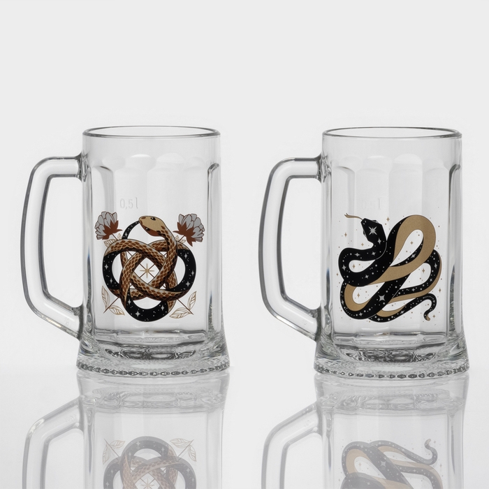 Кружка стеклянная для пива «Золотые змейки», 500 мл, МИКС Кружка стеклянная для пива «Золотые змейки», 500 мл, МИКС