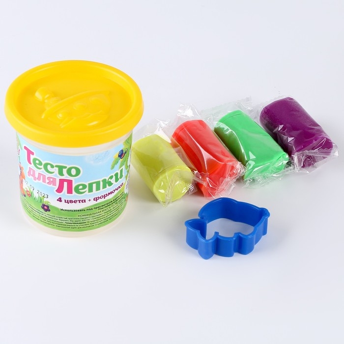Тесто для лепки в банке 4 цвета по 25 г + формочка-каттер Тесто для лепки в банке 4 цвета по 25 г + формочка-каттер
