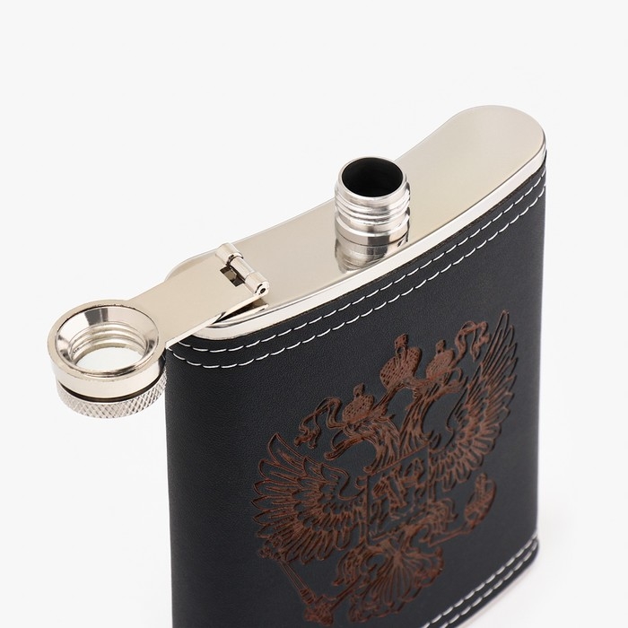 Фляжка для алкоголя Фляжка для алкоголя "Герб", нержавеющая сталь, подарочная, армейская, 240 мл, 8 oz