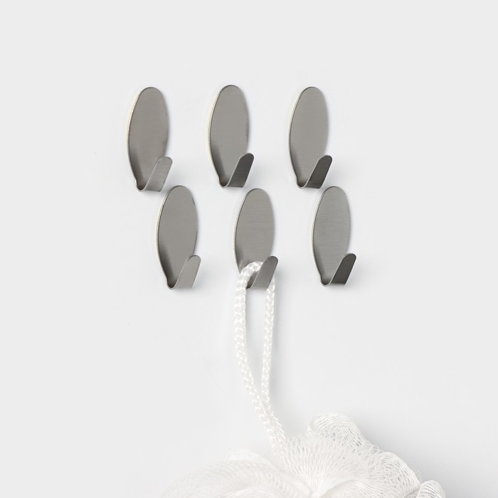 Крючки самоклеящиеся SAVANNA «Овал», 6 шт, металл, 3,3×1,5×1,5 см Крючки самоклеящиеся SAVANNA «Овал», 6 шт, металл, 3,3×1,5×1,5 см