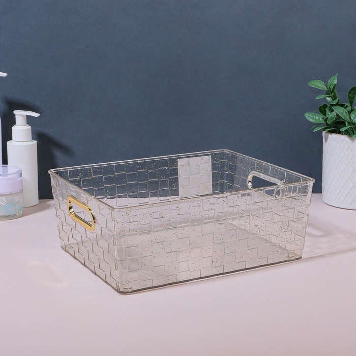 Органайзер для хранения «SHINE», с ручками, 1 секция, 25 × 19,5 × 9,5 см, цвет прозрачный/золотистый Органайзер для хранения «SHINE», с ручками, 1 секция, 25 × 19,5 × 9,5 см, цвет прозрачный/золотистый