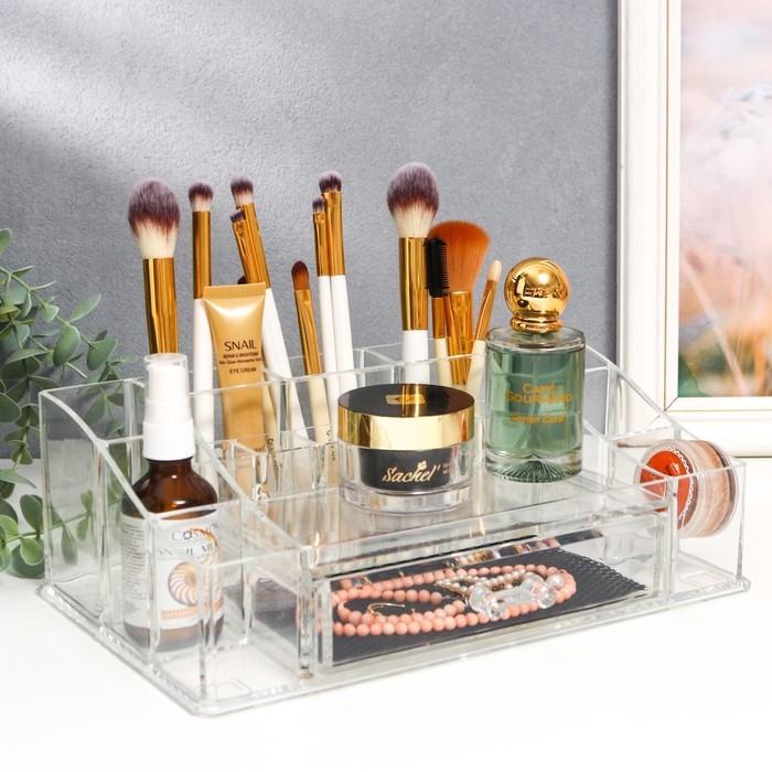 Шкатулка-органайзер пластик 1 ящик прозрачная 9,5х17,5х27,5 см Шкатулка-органайзер пластик 1 ящик прозрачная 9,5х17,5х27,5 см