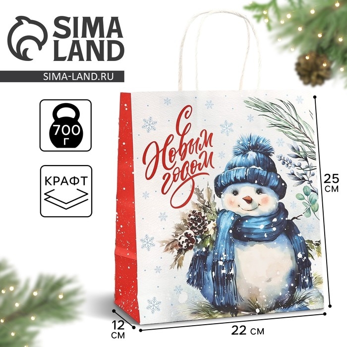 Пакет подарочный новогодний крафтовый «Счастья в новом году», 22 х 12 х 25 см , Новый год Пакет подарочный новогодний крафтовый «Счастья в новом году», 22 х 12 х 25 см , Новый год