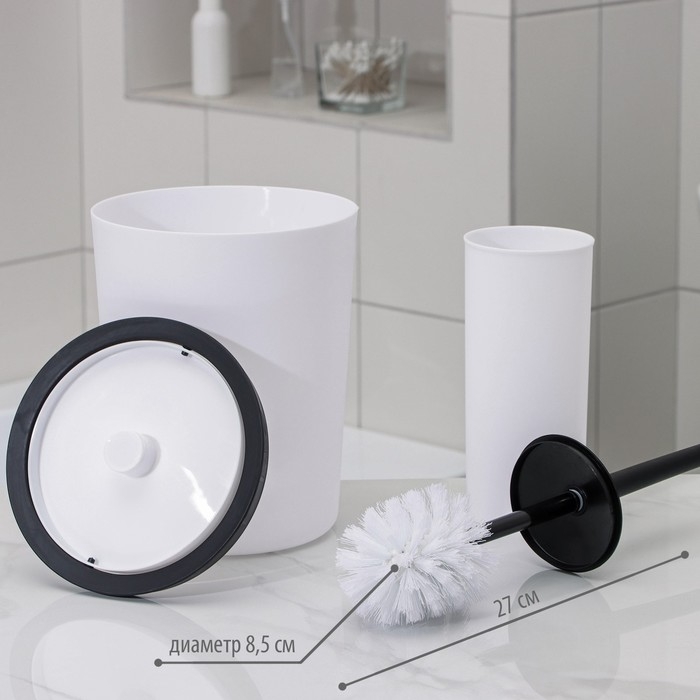 Набор для ванной «Лайт», 6 предметов: мыльница, дозатор, 2 стакана, ёршик, ведро, цвет белый Набор для ванной «Лайт», 6 предметов: мыльница, дозатор, 2 стакана, ёршик, ведро, цвет белый