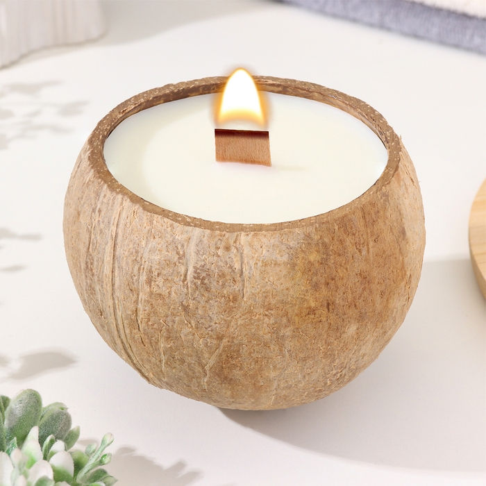 Свеча в кокосе ароматическая, апельсин, соевый воск, 8х10 см, в коробке Свеча в кокосе ароматическая, апельсин, соевый воск, 8х10 см, в коробке