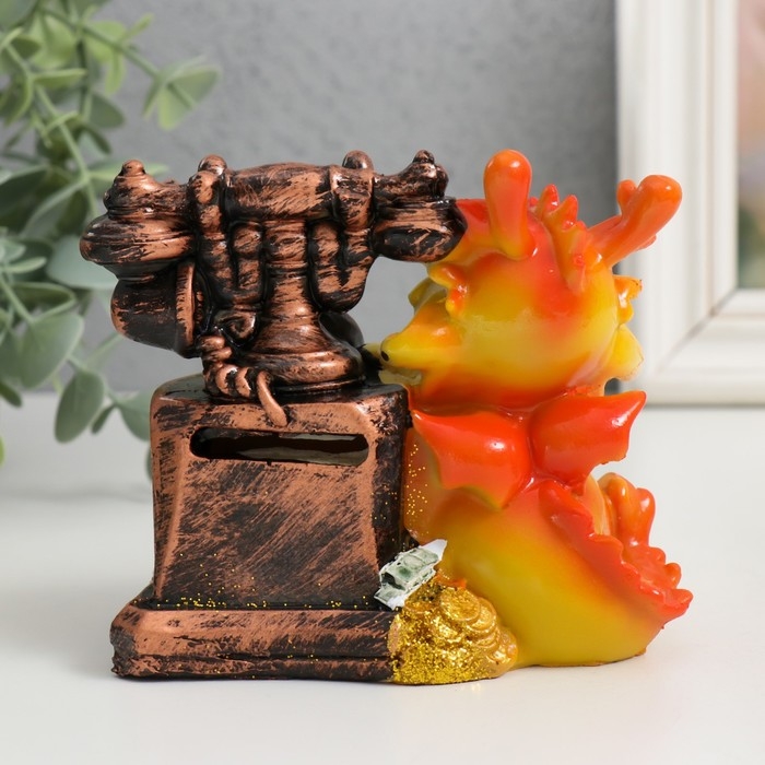 Копилка полистоун Копилка полистоун "Огненный дракоша с ретротелефоном" МИКС 11х7х10,5 см