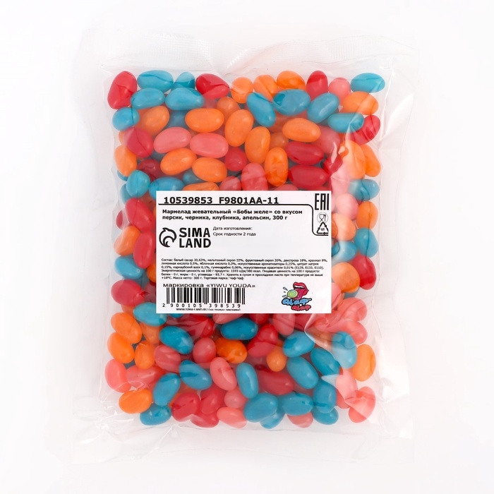 Мармелад жевательный  Мармелад жевательный "Бобы желе" со вкусом персик, черника, клубника, апельсин, 300 г