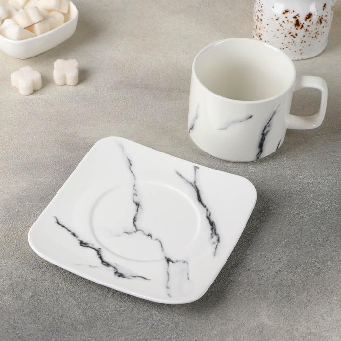 Чайная пара керамическая «Мрамор», 2 предмета: чашка 220 мл, блюдце d=14 см, цвет белый Чайная пара керамическая «Мрамор», 2 предмета: чашка 220 мл, блюдце d=14 см, цвет белый
