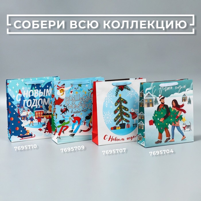 Пакет подарочный новогодний ламинированный &laquo;Зимний каток&raquo;, M 26 х 30 х 9 см, Новый год