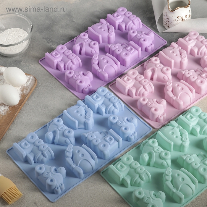 Форма для выпечки Доляна &laquo;Транспорт&raquo;, силикон, 29&times;17,5 см, 8 ячеек (7,5&times;5,8 см), цвет МИКС