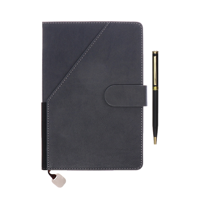 Ежедневник недатированный А5, 140л, клетка, к/зам, с ручкой, в подар. короб., Серый Ежедневник недатированный А5, 140л, клетка, к/зам, с ручкой, в подар. короб., Серый