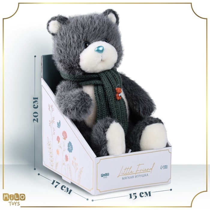 Мягкая игрушка Little Friend, новогодний мишка с зелёным шарфом, цвет темно-серый , 23 см Мягкая игрушка Little Friend, новогодний мишка с зелёным шарфом, цвет темно-серый , 23 см