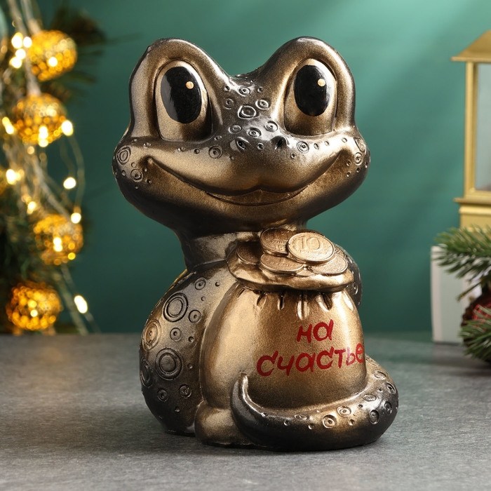 Новый год. Символ 2025. Копилка Новый год. Символ 2025. Копилка "Змея с мешком денег" черная-бронза, 18см