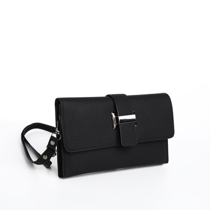 Сумка-клатч на магните, длинный ремень, цвет чёрный Сумка-клатч на магните, длинный ремень, цвет чёрный