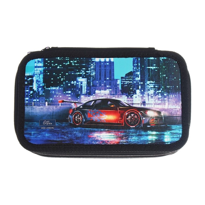 Пенал 2 секции, 125 х 205 х 40 мм, Calligrata 30П26/2  Пенал 2 секции, 125 х 205 х 40 мм, Calligrata 30П26/2 "Драйв тачка", ламинированный картон