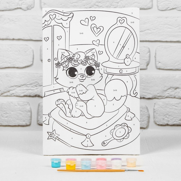 Картина по номерам для детей на подрамнике «Котёнок на пуфике», 20 х 30 см Картина по номерам для детей на подрамнике «Котёнок на пуфике», 20 х 30 см