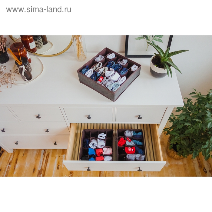 Органайзер для хранения белья Доляна «Пастель», 24 отделения, 35×30×10 см, цвет коричневый Органайзер для хранения белья Доляна «Пастель», 24 отделения, 35×30×10 см, цвет коричневый