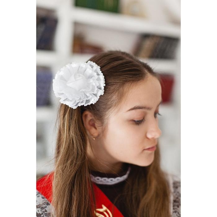 Резинка для волос бант Резинка для волос бант "Школьница" кружево роза, d-10 см, белый