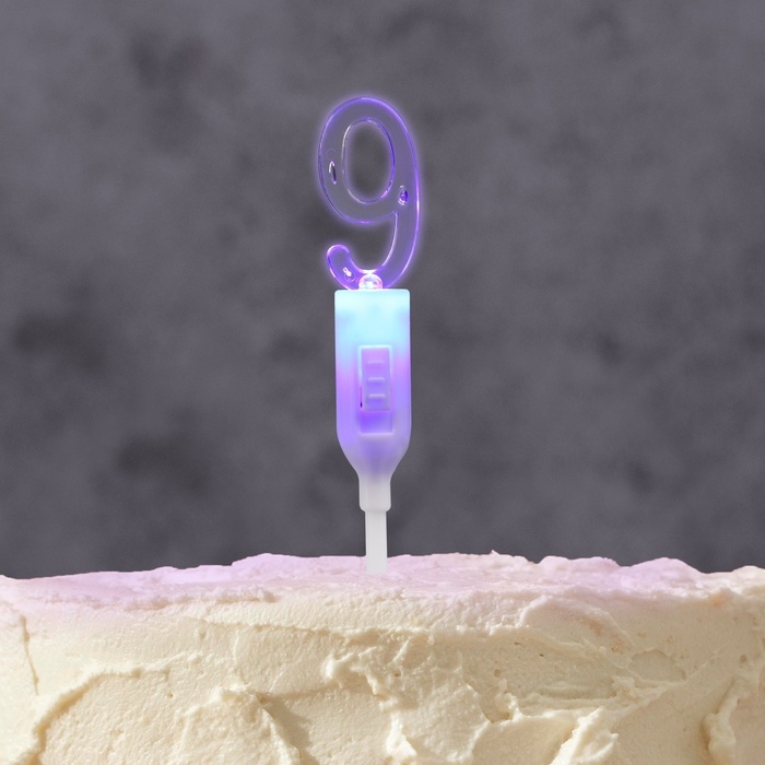 Светодиодная свеча  Светодиодная свеча "Цифра 9", 14.5 см, от батареек LR1130х3 (в комплекте), свечение мульти (RGB)