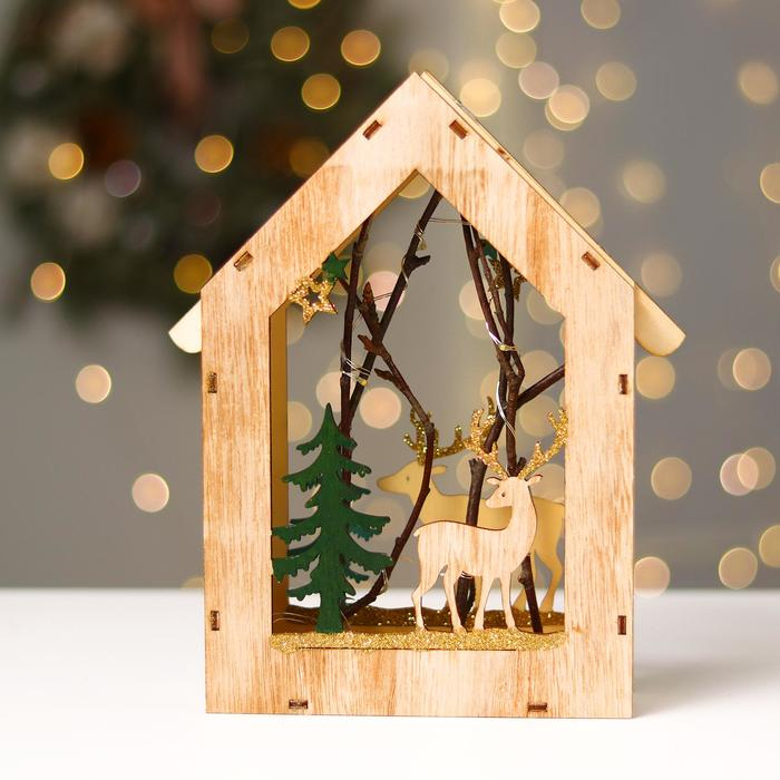 Новогодний декор с подсветкой «Домик с оленем» 18×5.5×22.5 см Новогодний декор с подсветкой «Домик с оленем» 18×5.5×22.5 см