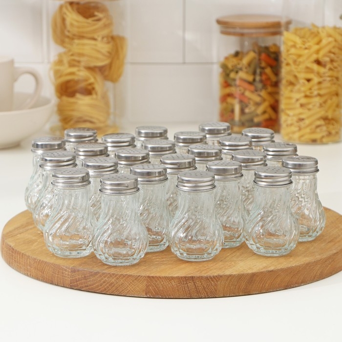 Набор стеклянных солонок Доляна «Изгиб граней», 24 предмета: 60 мл, 5×7,5 см Набор стеклянных солонок Доляна «Изгиб граней», 24 предмета: 60 мл, 5×7,5 см