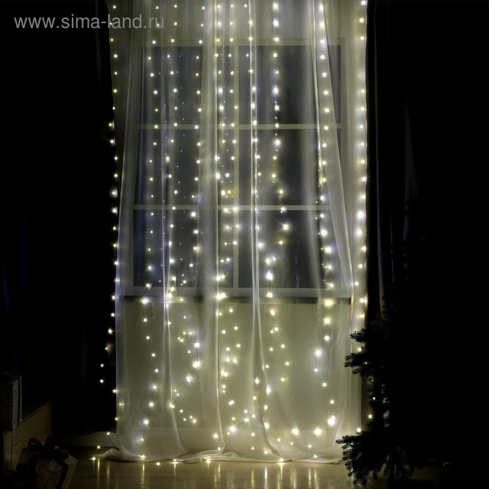 Гирлянда «Занавес» 2.8 × 3 м роса на крючках, с пультом, IP20, серебристая нить, 300 LED, свечение тёплое белое, 8 режимов, USB Гирлянда «Занавес» 2.8 × 3 м роса на крючках, с пультом, IP20, серебристая нить, 300 LED, свечение тёплое белое, 8 режимов, USB