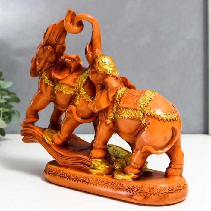 Сувенир полистоун Сувенир полистоун "Два денежных слона на купюре и монетах" под дерево 18,7х21х7 см